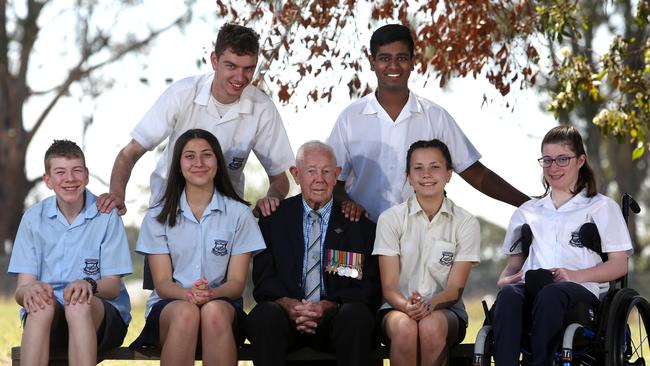 Holsworthy High School students Andrew Hillleary and Nishant Narain-Deo (back row) with Brendan Hilleary, Michaela Yeoman, Reg Chard, Olivia Yeoman and Hannah Herron (front row). Picture: Robert Pozo