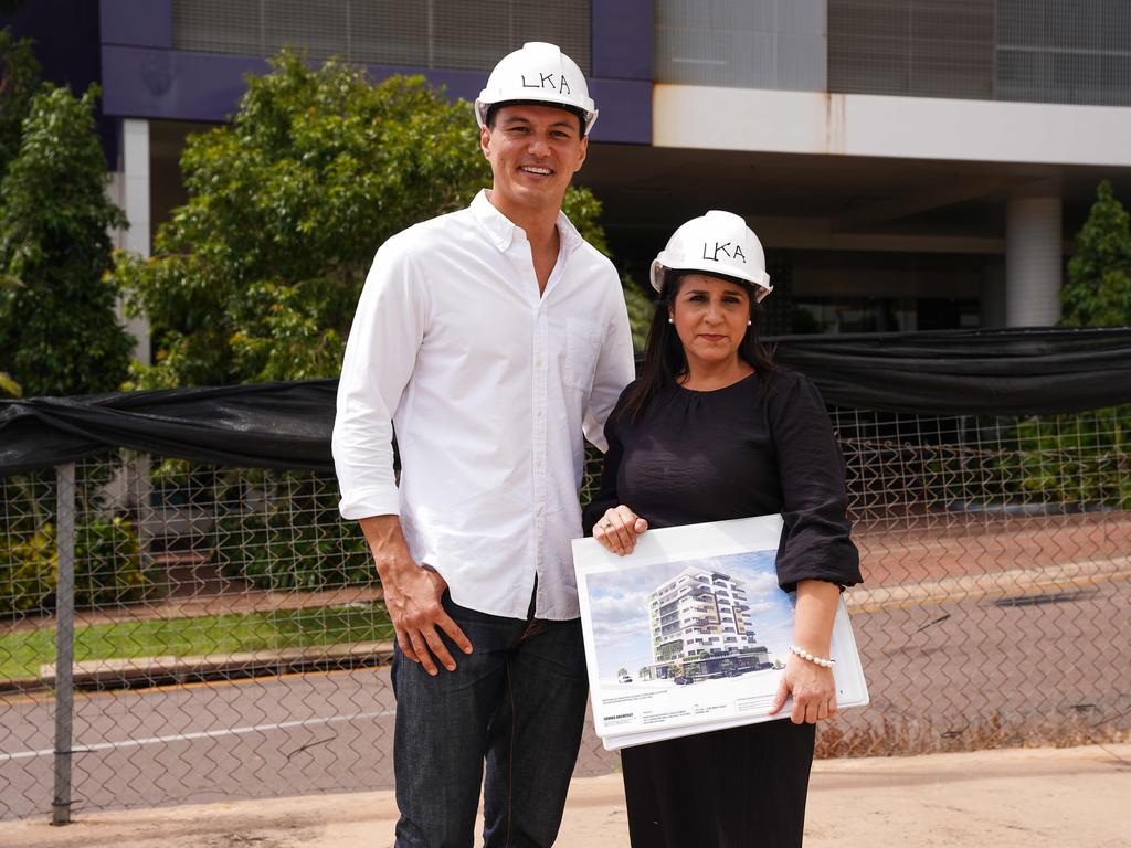 Athanasiou Group of Companies director Katerina Athanasiou and Chin Property Group director Seth Chin at the LUXE apartments site. Picture: Pema Tamang Pakhrin