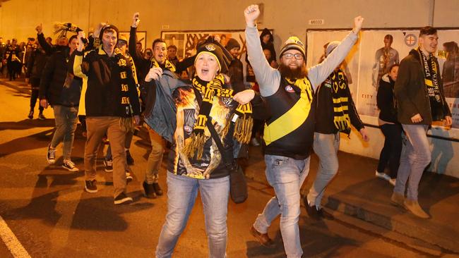 Tigers fans painted Richmond black and yellow. Picture: Yuri Kouzmn