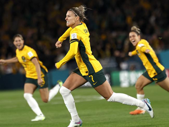 ***FEE APPLIES*** - Australia's Steph Catley celebrates scoring a penalty goal during the FIFA WomenÃs World Cup match between Australia - MatildaÃs and Ireland at Stadium Australia, Sydney on July 20, 2023. Photo by Phil Hillyard(Image Supplied for Editorial & Social Media Use only - **NO ON SALES** - Â©Phil Hillyard )