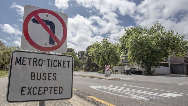 Bus only road at the end of Barton Tce West North Adelaide. 1st October 2024. Picture: Brett Hartwig