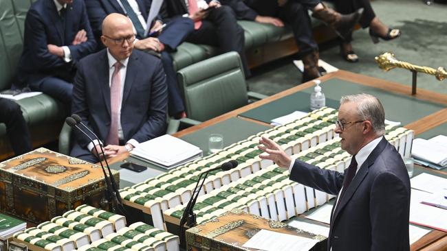 Anthony Albanese and Leader of the Opposition Peter Dutton during Question Time at Parliament House in Canberra. Picture: Martin Ollman/NewsWire