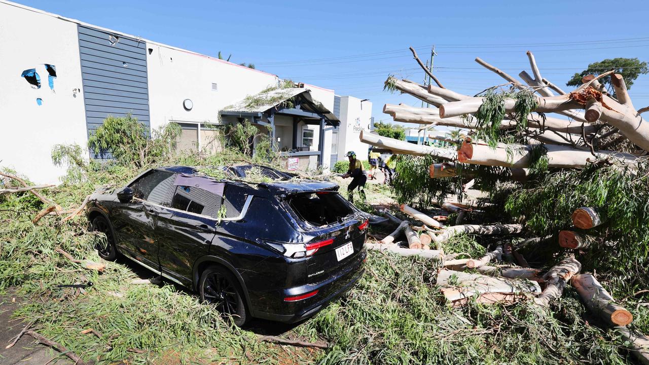 Storm Damage, Coolangatta Tweed area. Five cars were badly damaged and the Freckles Kindergarten building when a giant tree fell during the storm at Tweed heads. Picture: Glenn Hampson.