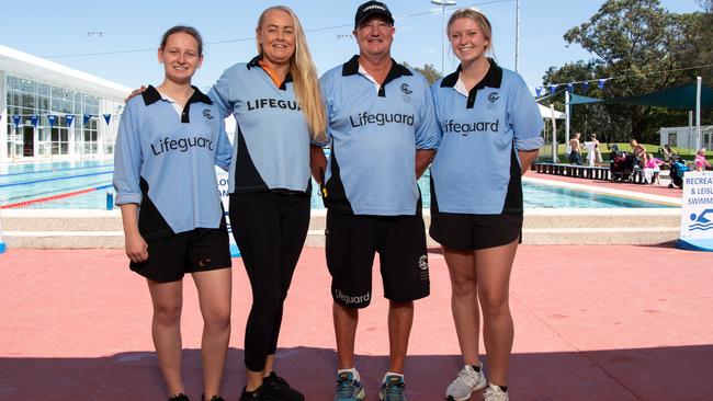 Ellie Gobee, Natalie Kent, Scott Riddington and Ella Alcock at Manly pool in October lastyear after helping save the life of a swimmer.Picture: Monique Harmer