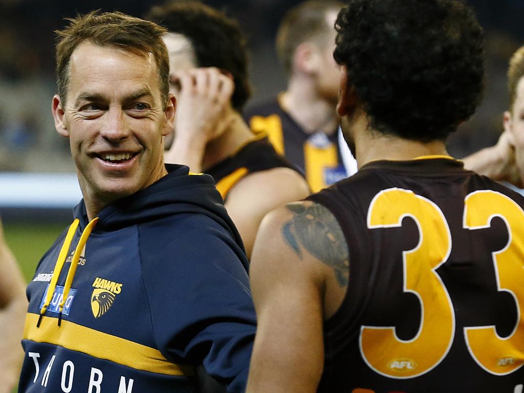 Alastair Clarkson and Cyril Rioli in 2015. Picture: Wayne Ludbey