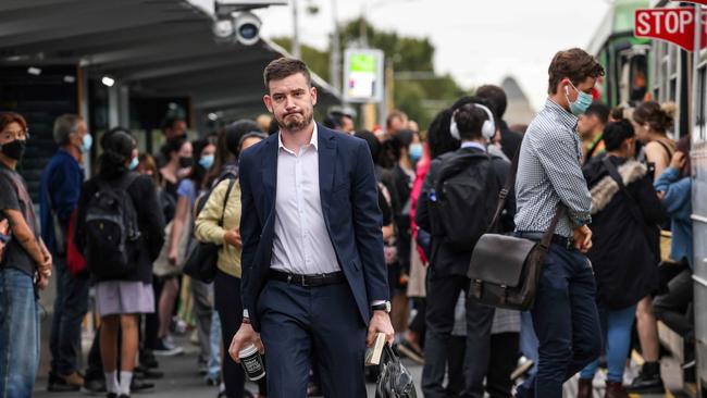 Foot traffic around Flinders Street Station last week was just 46 per cent of pre-Covid levels. Picture: Ian Currie