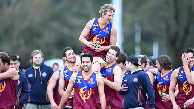 Tyabb players are all smiles after snapping a 49-game losing streak. Picture: Jason Sammon.