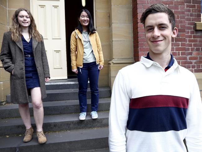 Elizabeth College students who will take their year 12 exams at the end of this term. The story is about how the students are feeling about their final term and the launch of a campaign to help students and their parents, picture from left, Mae Cockerill Anni Zhang and Alex Walden