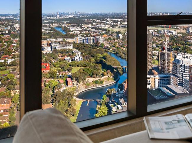 The three-bedroom apartment has views over the Parramatta River.