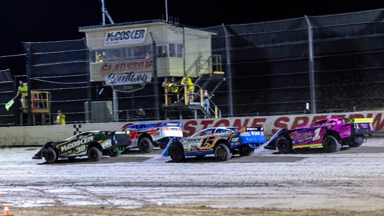 Drivers on track at the Sue Hawkings Memorial Harbour City Hustle at Gladstone Speedway. Photo: New Light Media