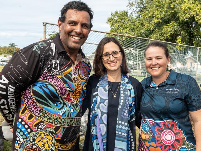 James Baira, Mrs Felicity Roberts (Principal) and Cicely Baira at Mackay State High School Friday 21 July 2023 Picture: Michaela Harlow