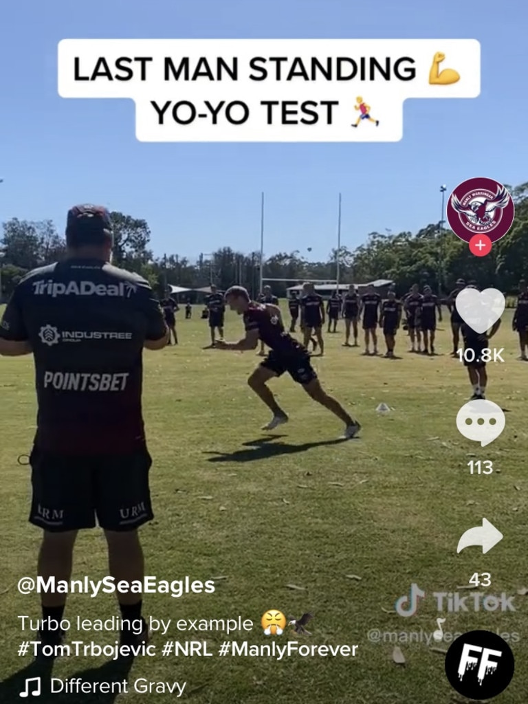 Video posted of Tom Trbojevic on Manly's TikTok account just before he suffered the injury.