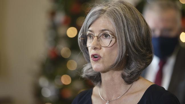 SA chief public health officer Nicola Spurrier speaks to the media on Thursday. Picture Simon Cross