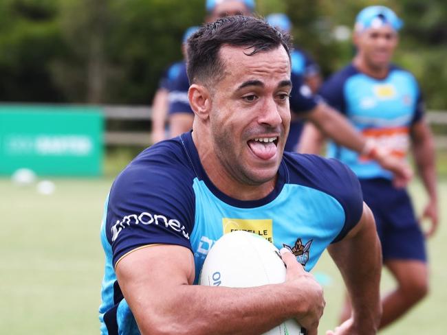 Corey Thompson in action during a Gold Coast Titans Rugby League Training Session at Parkwood. Photograph : Jason O'Brien