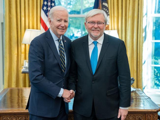 Kevin Rudd meets Joe Biden he starts his new role as Australia's US ambassador. Picture: Supplied