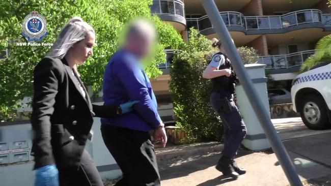 Damien Wanstall’s arrest by child abuse detectives. Picture: NSW Police