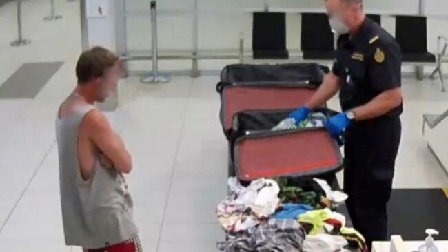 Michael Alexander Curtis getting busted at Gold Coast Airport on March 21 last year. Picture: Supplied