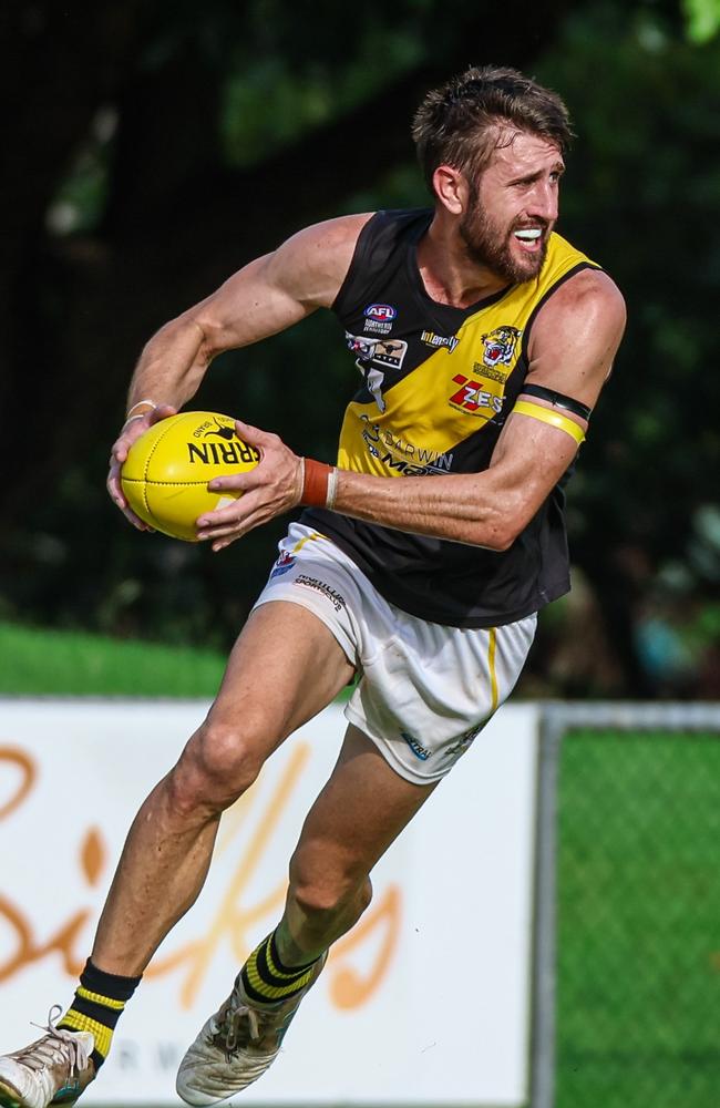 Liam McCarthy playing for the Nightcliff Tigers in the 2024-25 NTFL season. Picture: Celina Whan / AFLNT Media