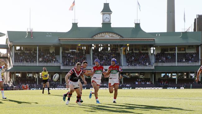 Kalyn Ponga of the Knights kicks to the try line during the Round 18 NRL match between the Sydney Roosters and the Newcastle Knights at the Sydney Cricket Ground in Sydney, Saturday, July 20, 2019. (AAP Image/Darren Pateman) NO ARCHIVING, EDITORIAL USE ONLY