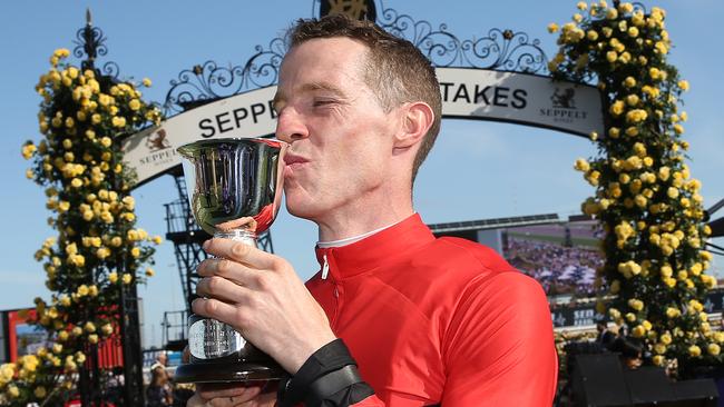 John Allen after winning the Mackinnon Stakes on Trap For Fools for Jarrod McLean. Picture: Michael Klein