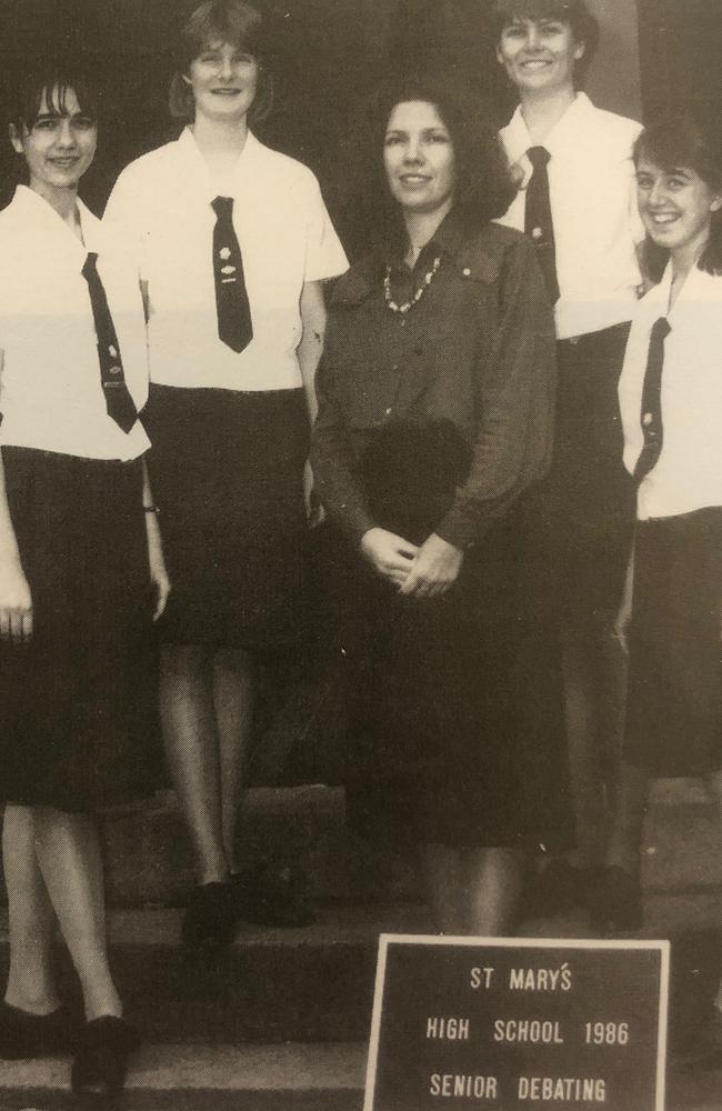 Premier Annastacia Palaszczuk, with school debating friends Linda Dob, Ms G Webb, Tonya Clark and Jacqueline Bond.