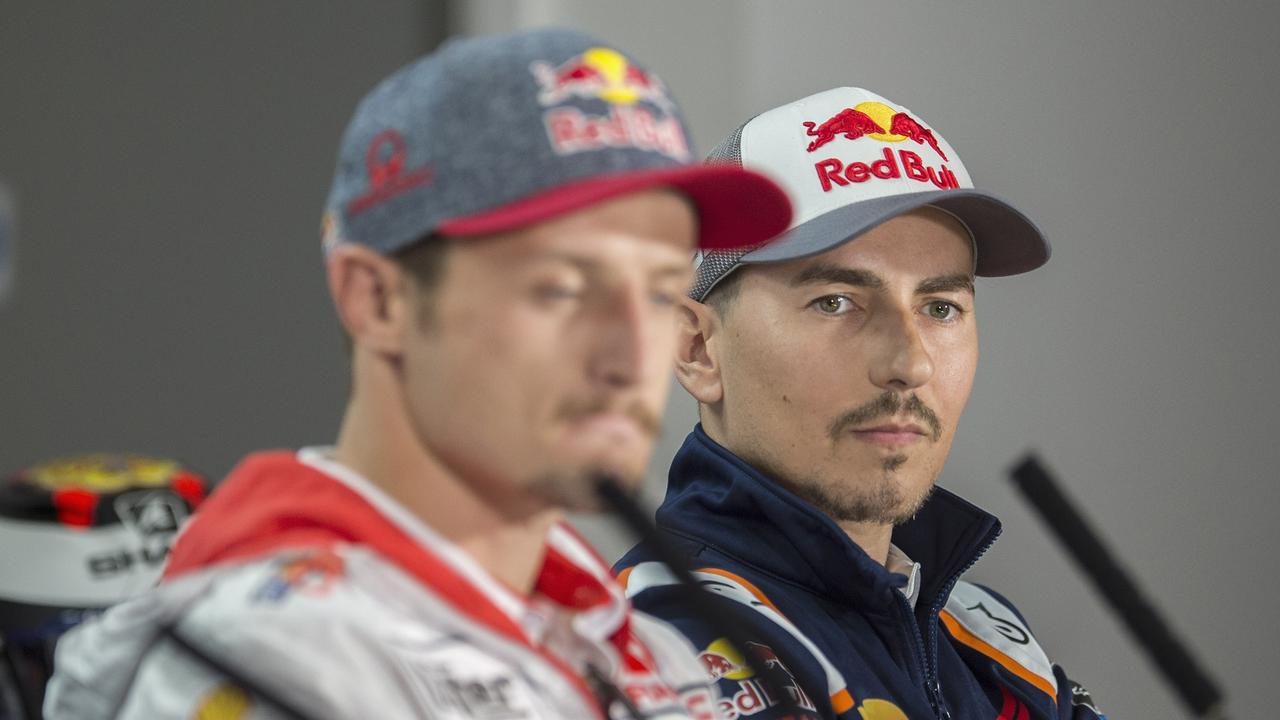 (L-R) Jack Miller and Jorge Lorenzo during the press conference at Silverstone.