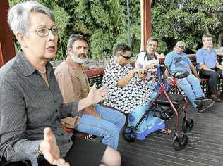 From left, Cr Jenny Dowell, with coal seam gas opponents Tubby McLean of Kyogle, Patsy Nagas of Kyogle, Reg King of Lismore, Harry Boyd of Crabbes Creek, Ian Gaillard of Keerong