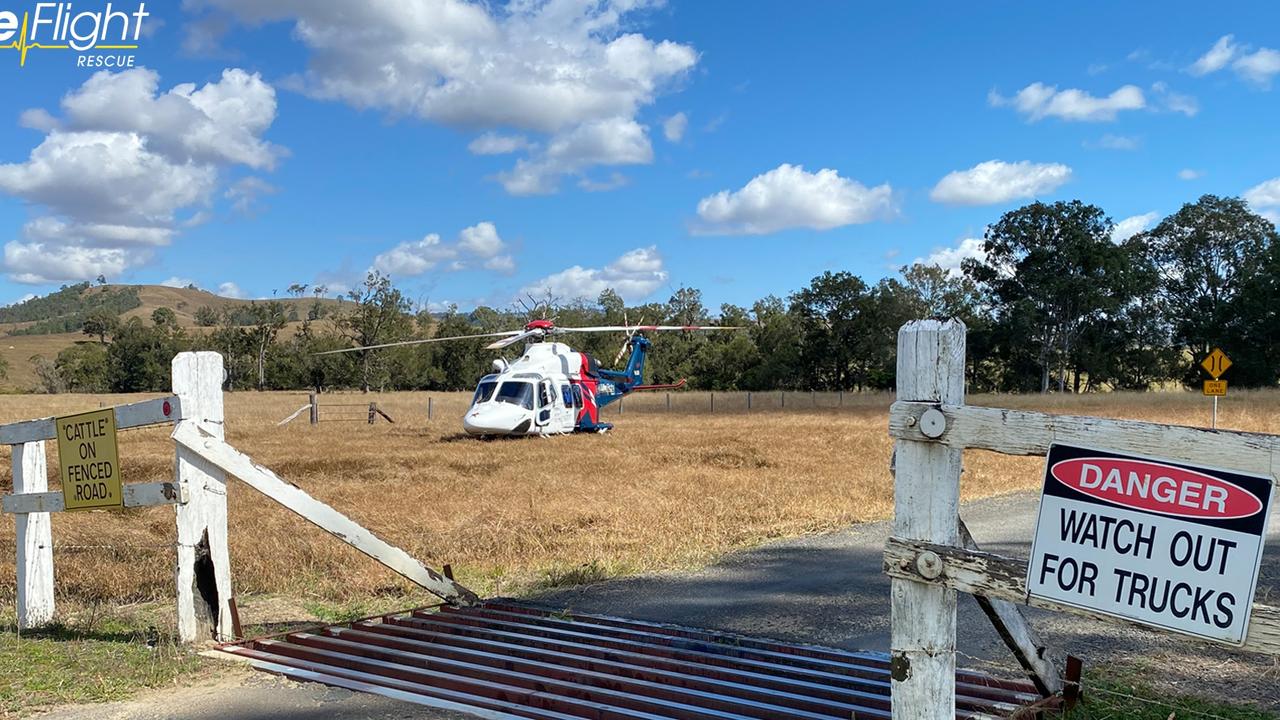 CRASHED: RACQ LifeFlight Rescue flown a toddler to hospital, after a quad bike is believed to have rolled over him, during a crash on a private property in the South Burnett on August 14, 2021. Pic: RACQ LifeFlight