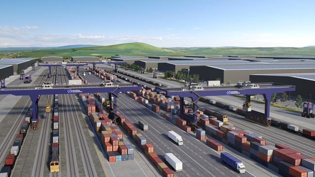 Renders showing an artist's impression of the Beveridge Intermodal Freight Terminal once it is operating in Melbourne's north late this decade.  supplied