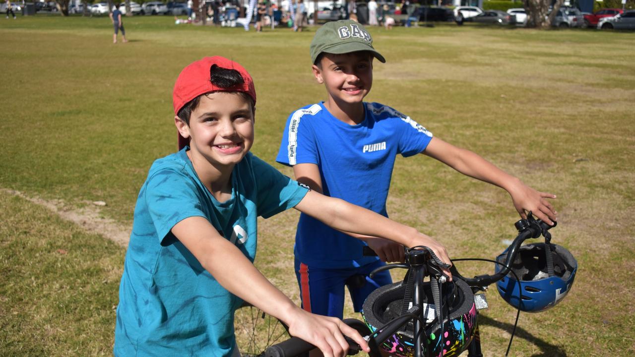 Aidan and Cooper Stewart at Cotton Tree. Picture: Kristen Camp.