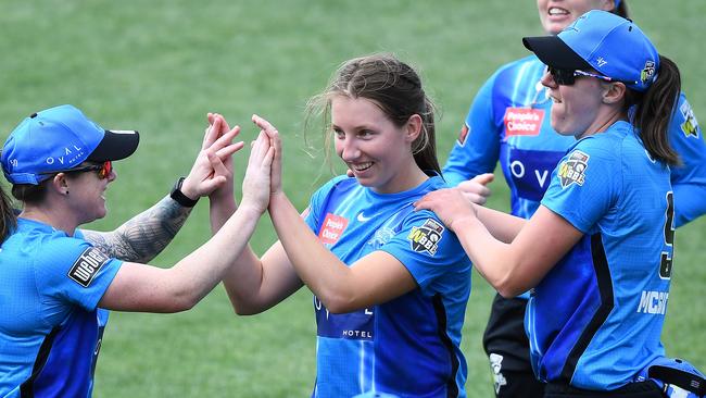 Brown’s hat-trick was just the sixth in WBBL history. (Photo by Steve Bell/Getty Images)