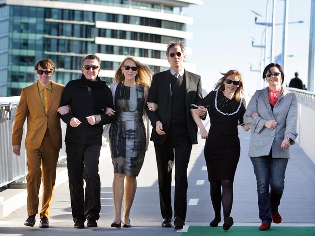 John Willsteed (second from left) with fellow Go-Betweens at the opening of the Go Between Bridge in July 2010