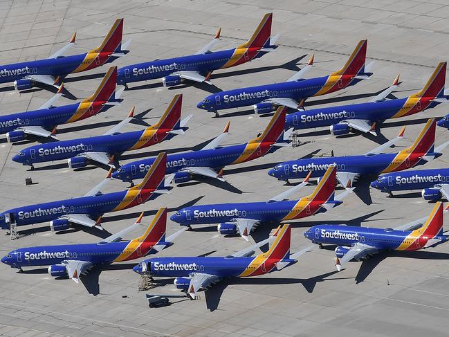 Boeing 737 Max jets grounded. It’s understood to cost about $A2840 a month per plane to park them. Picture: AFP