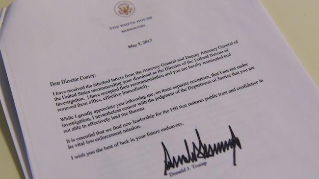 The termination letter sent to James Comey. Pic: AFP