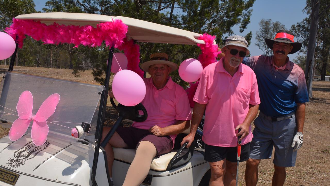 Rob Nilsson with Tony and Michael Zammit at the Proston Pink Golf Day on Saturday, November 16. (Photo: Jessica McGrath)