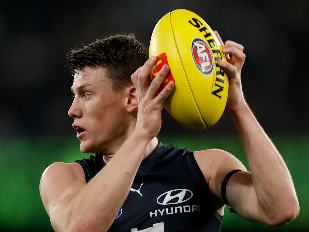 Sam Walsh had a case leather-poisoning on Saturday. Picture: AFL Photo/Getty Images