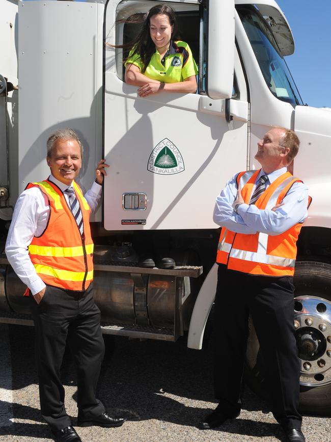 Departing Marion Council chief executive Adrian Skull chief executive pictured (on left) in 2014 during his time with the District Council of Yankallila. Picture: Dave Cronin