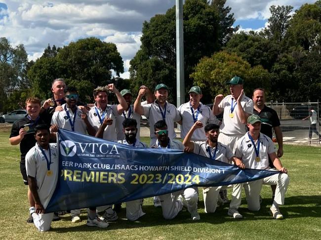 Airport West St Christopher's celebrate their premiership.