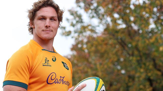 SYDNEY, AUSTRALIA - MAY 11: Michael Hooper of the Wallabies poses during a media opportunity as the Wallabies unveil their 2022 International jersey at St John's Catholic School on May 11, 2022 in Sydney, Australia. (Photo by Matt King/Getty Images)