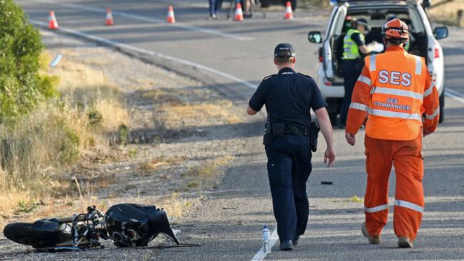 Two motorcyclists, aged 27 and 31, were killed when their bikes left the road and crashed into trees at Brinkley near Murray Bridge on January 18. Picture: Tom Huntley