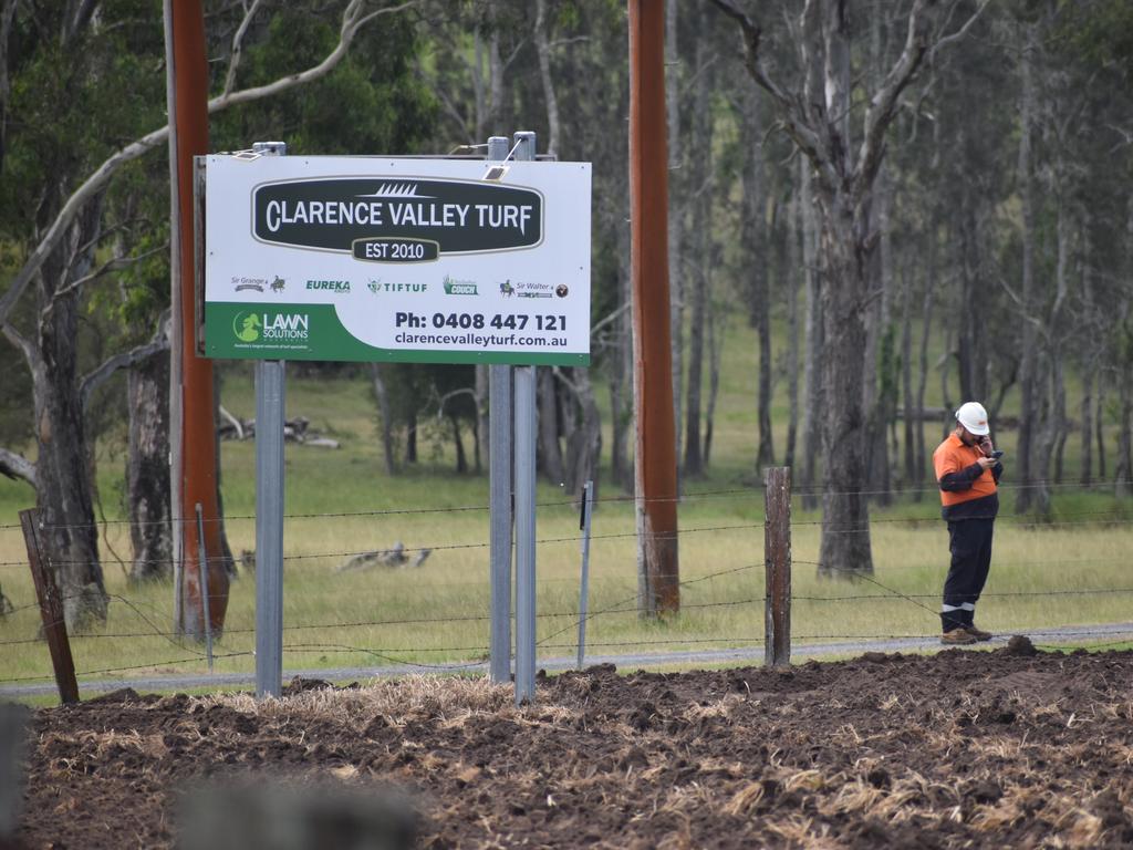 The single vehicle crash on Rogans Bridge Rd north of Waterview Heights on Thursday, 18th February, 2021 occurred adjacent to Clarence Valley Turf. Photo Bill North / The Daily Examiner