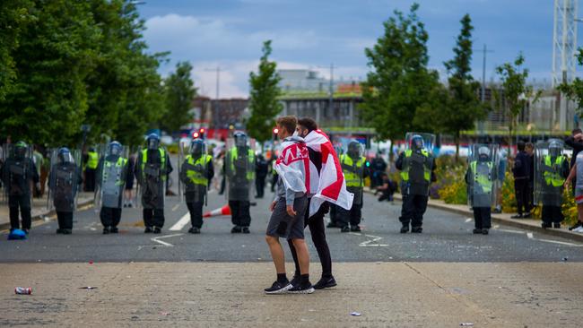 Riot police are confronted by far-right activists in Sunderland. Picture: Getty Images