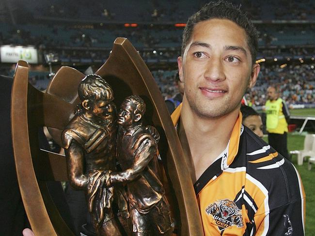 Flashback: Benji Marshall after winning the 2005 NRL premiership with the Wests Tigers. Picture: Cameron Spencer / Getty Images