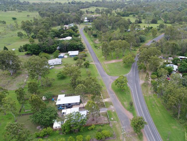 Drone footage of Kilkivan taken from the Wide Bay Highway  which shows a different picture from last year, with lush green grass following two months of rainfall. This photo was taken on February 22, 2020. Photo: Philippe Coquerand