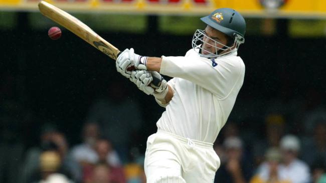 Justin Langer in action during the first Test against India in 2003. Picture: Glenn Barnes