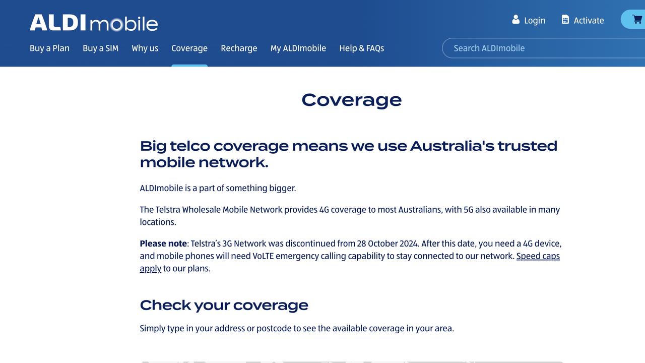 Aldi Mobile has removed all references to Telstra's coverage on its website.