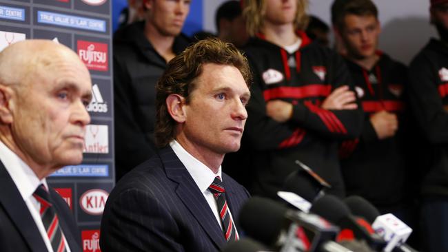 James Hird announces his resignation as Essendon coach. Picture: Michael Klein