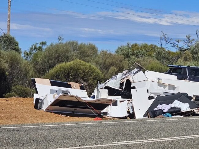 The caravan was left in pieces after the incident. Photo: Dash Cam Owners Australia