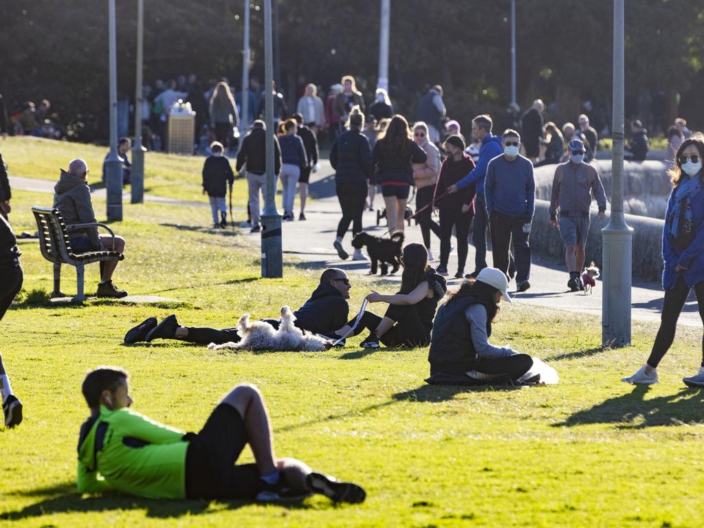 Swarms of people flocked to Rushcutters Bay Park in Sydney on Sunday despite the stay-at-home order. Picture: Jenny Evans/Getty Images