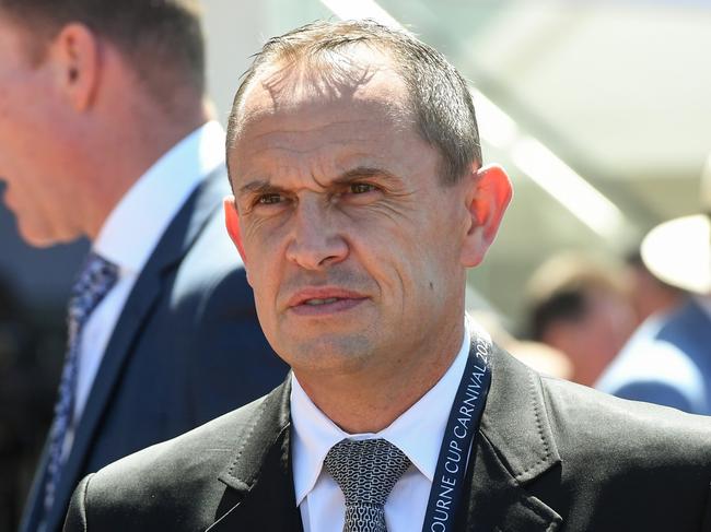 Chris Waller after Crystal Pegasus (GB) won the The Stud and Stable Staff Awards Handicap at Flemington Racecourse on February 19, 2022 in Flemington, Australia. (Brett Holburt/Racing Photos via Getty Images)